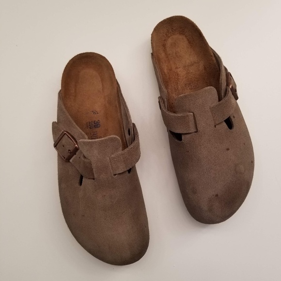 Birkenstock Shoes - Birkenstock Boston Taupe Suede Clog Sandal